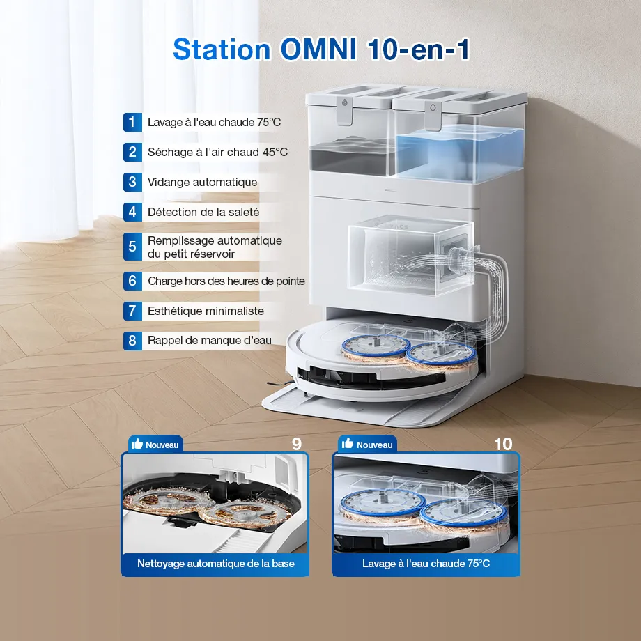 DEEBOT T50 PRO OMNI Gen2 Aspirateur Robot Laveur Blanc LiDAR (Puissant, IA, Ultra-Fin) – Image 7