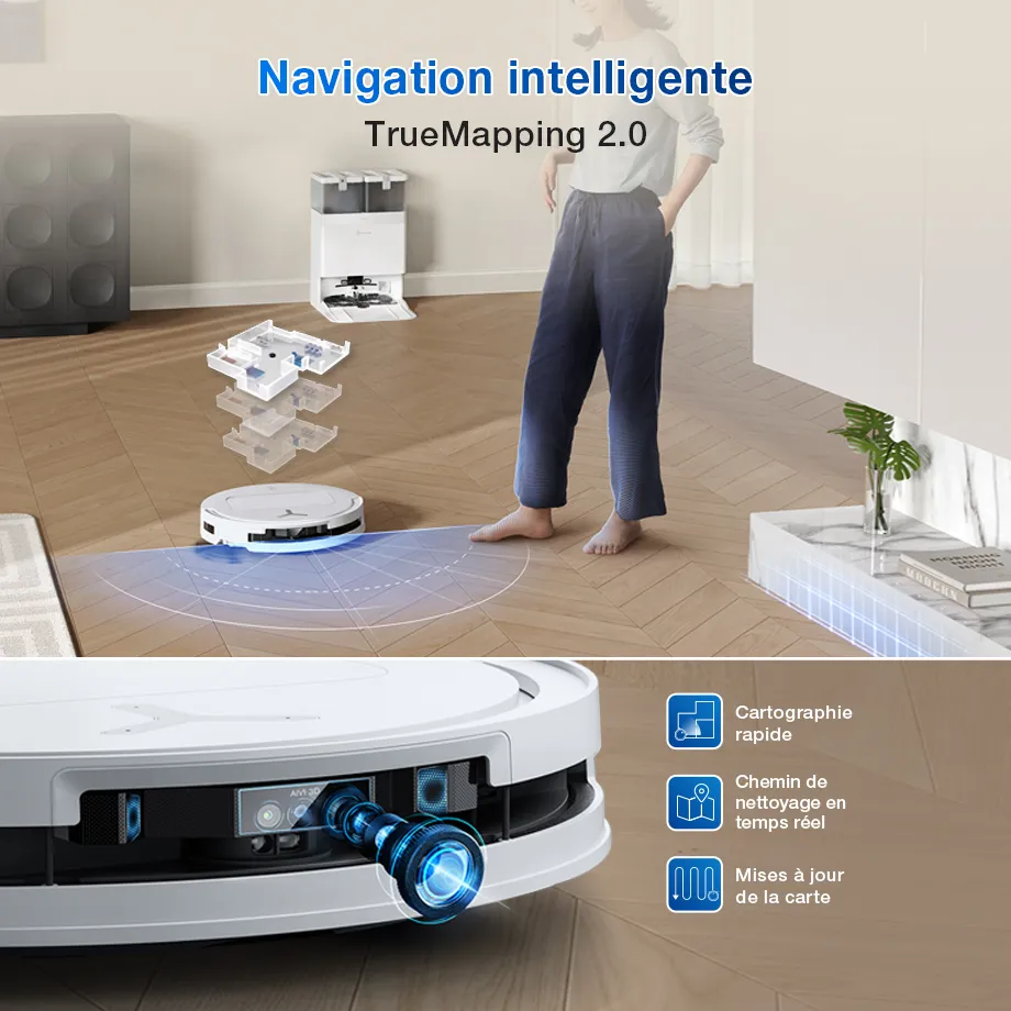 DEEBOT T50 PRO OMNI Gen2 Aspirateur Robot Laveur Blanc LiDAR (Puissant, IA, Ultra-Fin) – Image 9