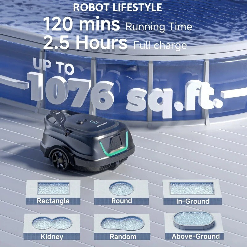 Robot De Piscine Aspirateur Sans Fil Automatique Nettoyeur De Fond Minuterie 120 – Image 6